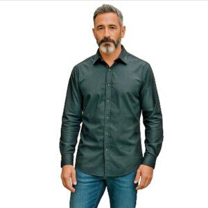 Harve Bernard Men’s Shirt NWT Size L Black Long Sleeve Button Down Contrast Trim